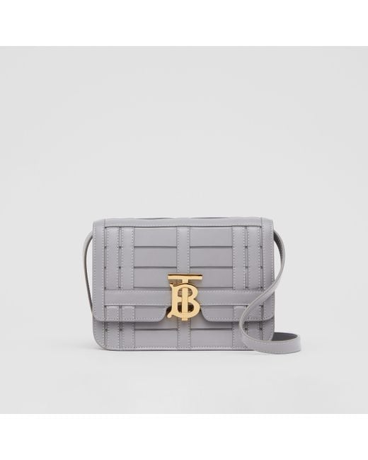 Burberry Small Woven Leather Tb Bag in Grey