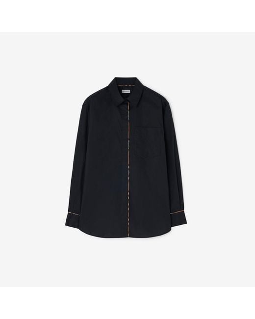 Burberry Blue Relaxed Fit Check Piping Cotton Shirt