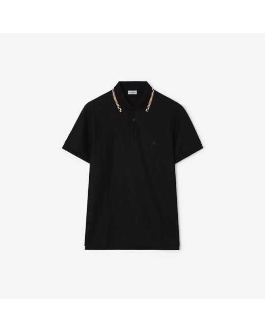Burberry Black Check Trim Cotton Polo Shirt for men