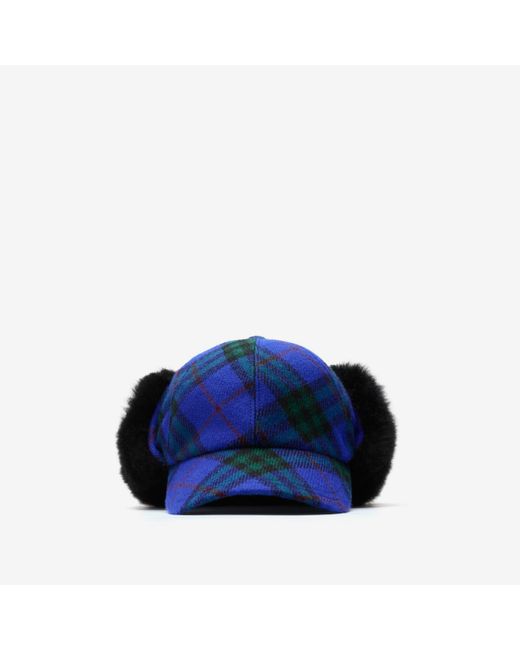 Burberry Blue Check Wool Trapper Cap