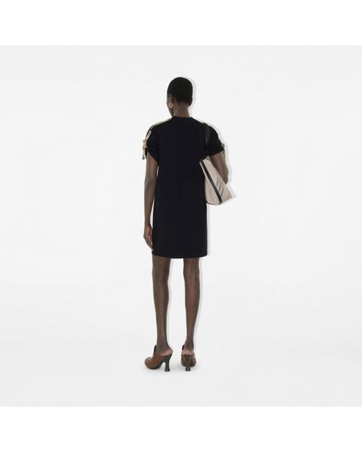 Burberry Black Check Trim Cotton T-Shirt Dress