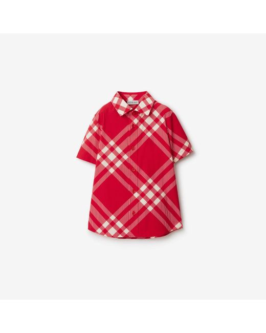 Burberry Red Check Stretch Cotton Shirt for men