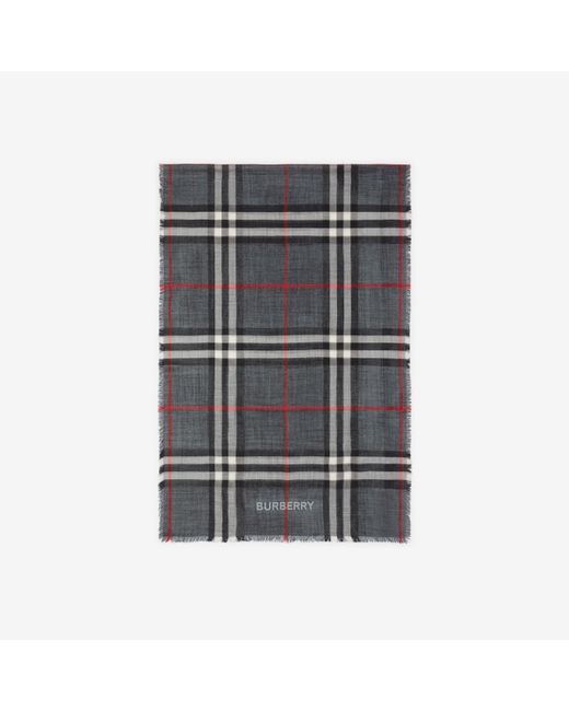 Burberry Gray Reversible Check Wool Silk Scarf