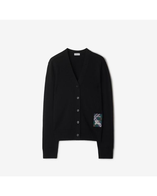 Burberry Black Check Label Wool Cardigan