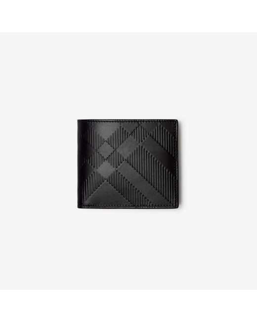 Burberry Black Embossed Check Bifold Coin Wallet for men