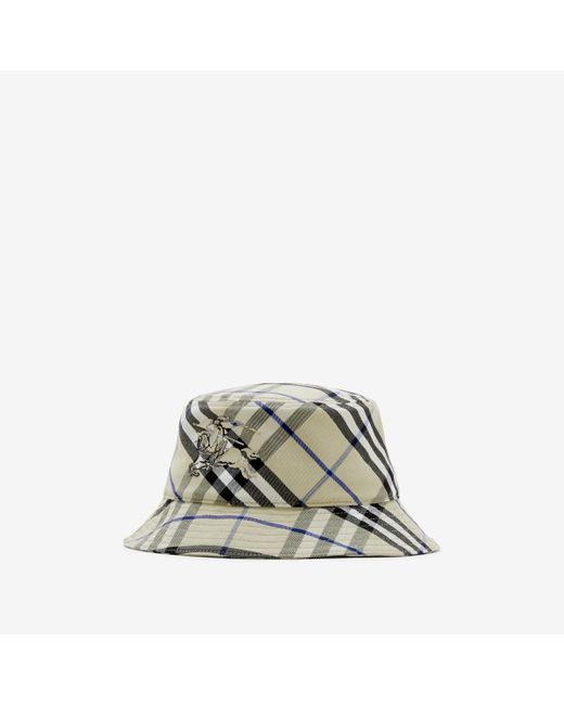 Burberry White Check Cotton Blend Bucket Hat for men