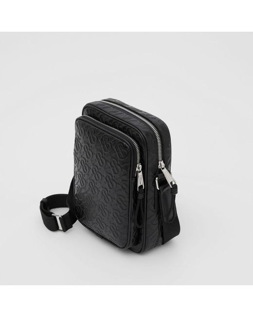 Burberry Monogram Leather Crossbody Bag in Black for Men - Lyst