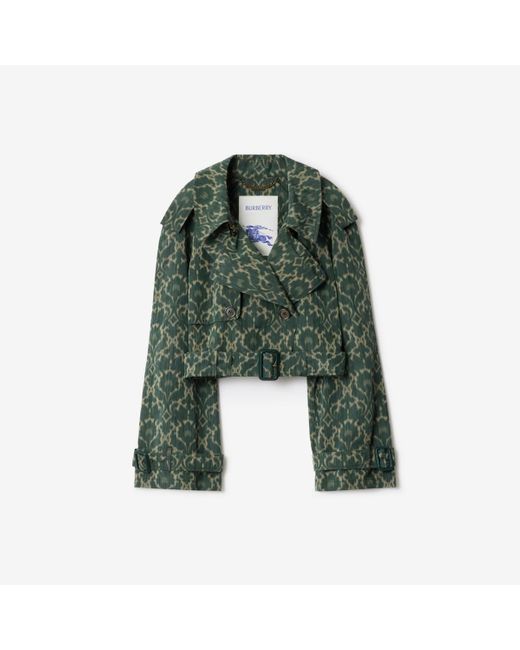 Cropped Baroque Viscose Blend Trench Jacket Burberry en coloris Green