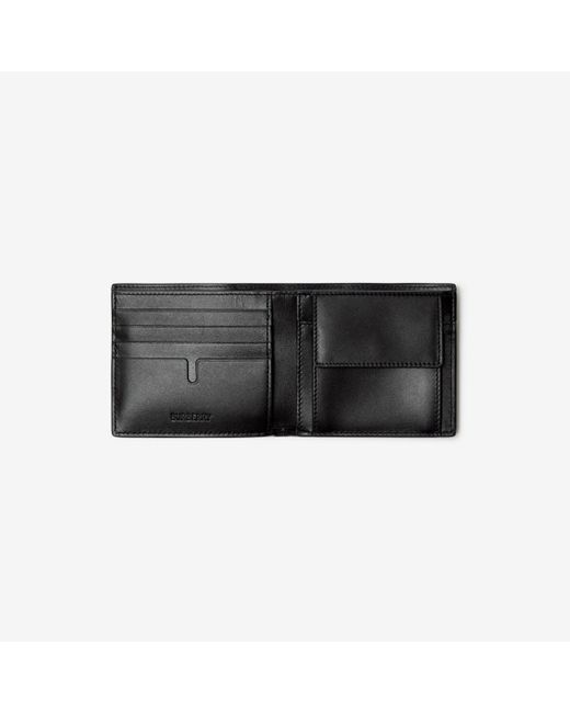 Burberry Black Embossed Check Bifold Coin Wallet for men