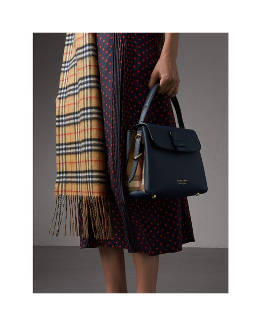 Burberry Small Grainy Leather And House Check Tote Bag in Blue | Lyst Canada