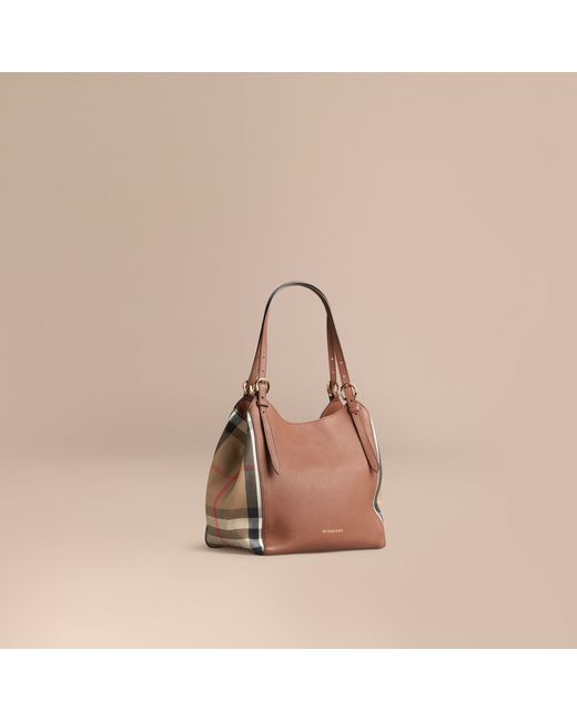 Burberry Brown The Small Canter Leather And House Check Bag