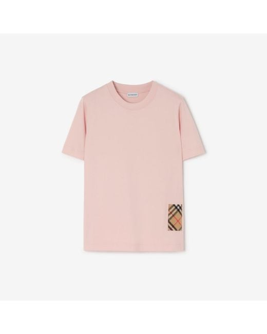 Burberry Pink Check Cashmere Patch Cotton T-Shirt
