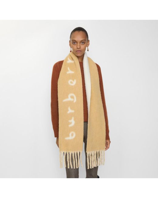 Burberry Natural Reversible Logo Alpaca Wool Blend Scarf