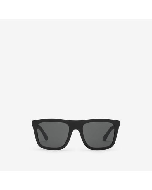 Burberry Black Embossed Check Square Sunglasses for men