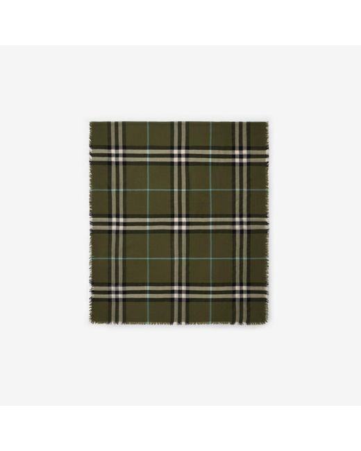 Burberry Green Wide Check Wool Scarf