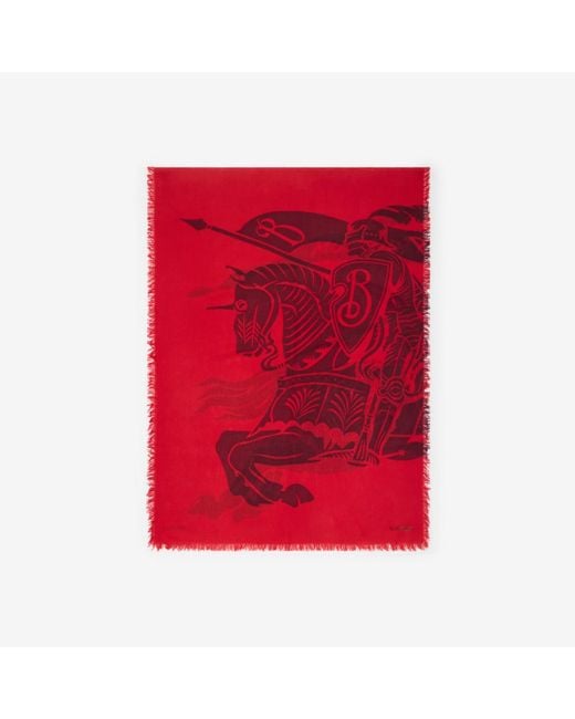 Burberry Red Wide Ekd Wool Scarf