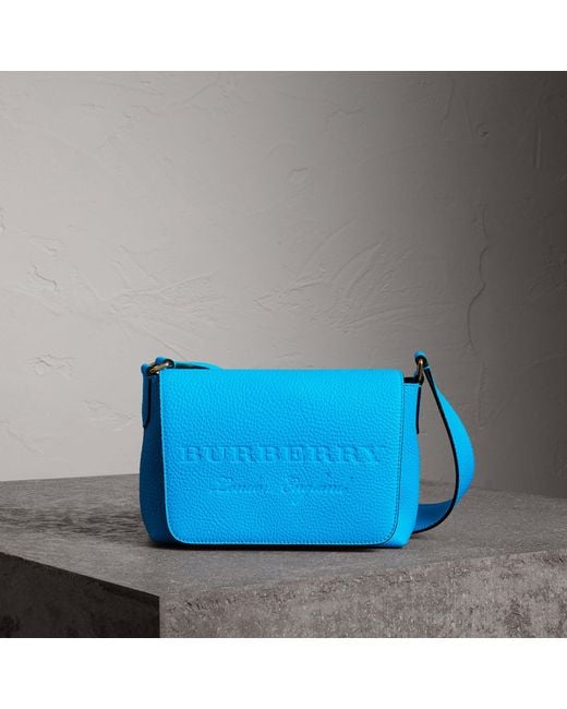 Burberry Blue Small Embossed Neon Leather Messenger Bag