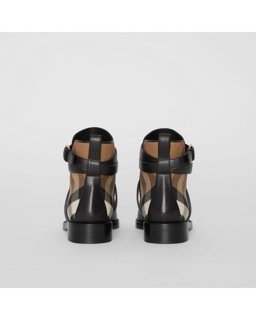 house check and leather ankle boots