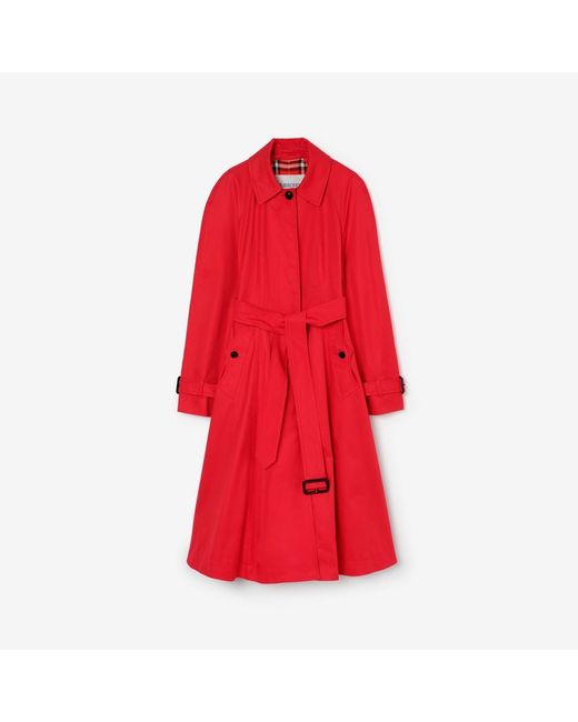 Burberry Red Long Gabardine Ellingham Fit-And-Flare Car Coat