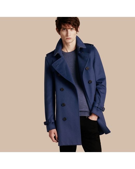 Burberry Blue Wool Cashmere Trench Coat for men
