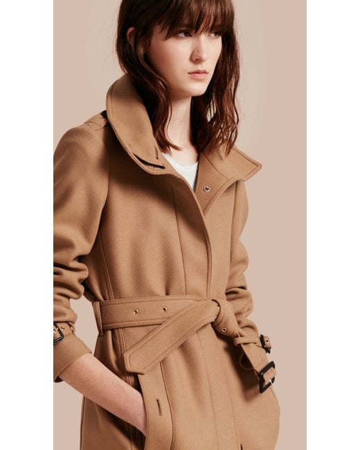 Burberry Brown Technical Wool Cashmere Funnel Neck Coat Camel