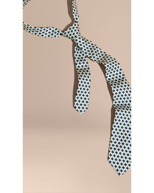 Burberry Modern Cut Geometric Print Silk Tie Eucalyptus Green in Green
