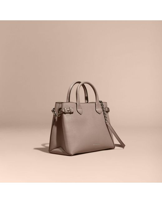 Burberry Gray The Medium Banner In Leather With Chain Detail Thistle Grey
