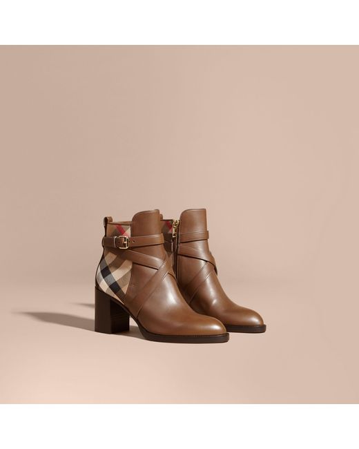 burberry house check leather bootie