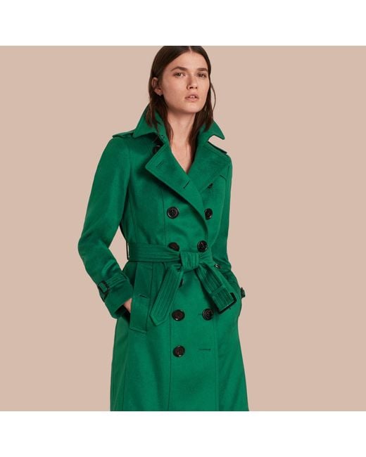 Burberry Sandringham Fit Cashmere Trench Coat Kelly Green