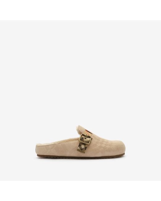 Burberry Natural Check Shearling Urchin Clogs