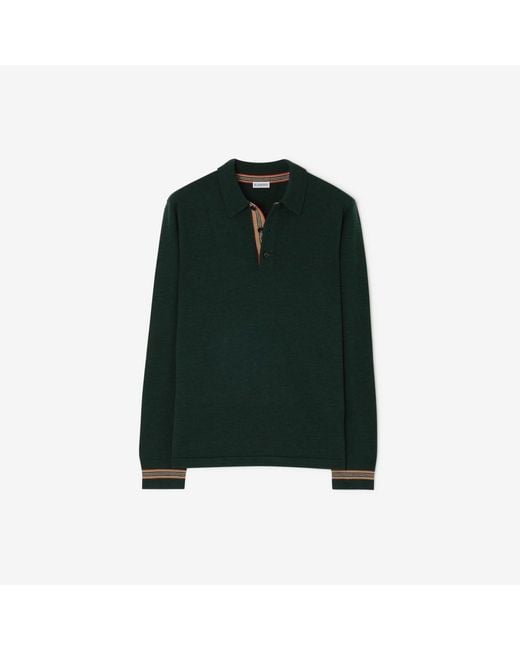 Burberry Green Long-Sleeve Wool Polo Shirt for men