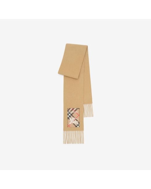 Burberry Natural Narrow Check Label Cashmere Scarf