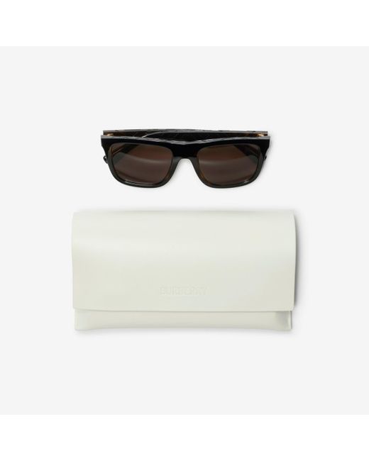 Burberry Black Embossed Check Square Sunglasses for men