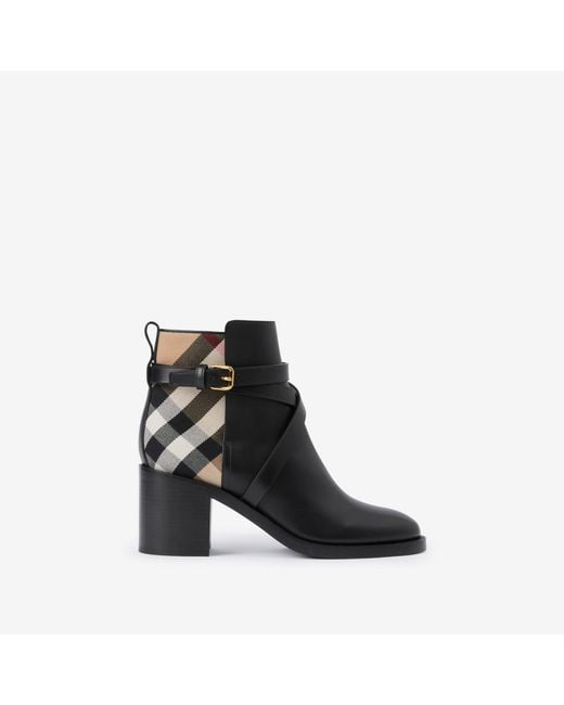 Burberry Black Pryle House Check & Leather Ankle Boots