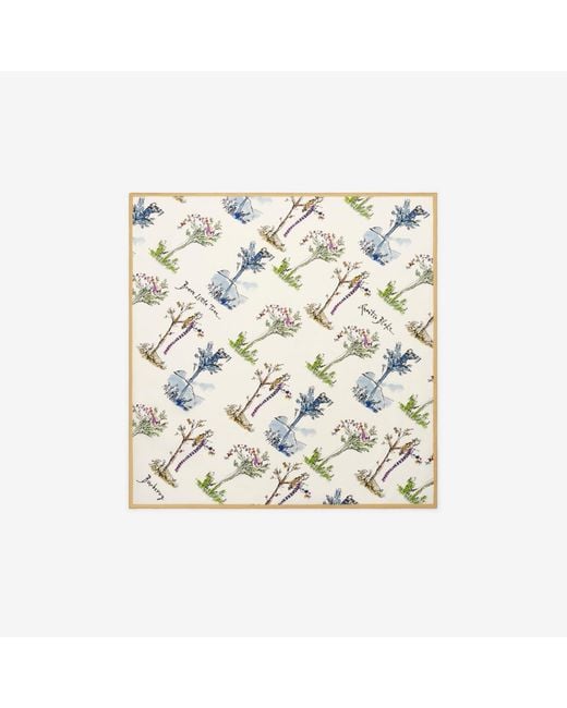 Burberry White Brave Little Tree Silk Scarf