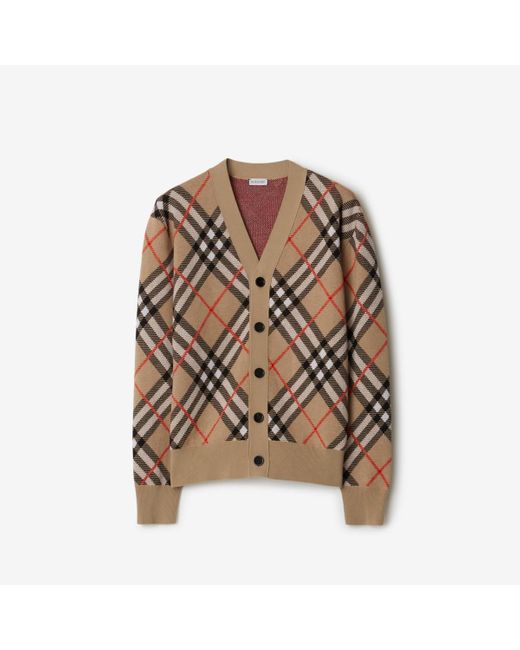 Burberry Brown Check Wool Mohair Blend Cardigan for men