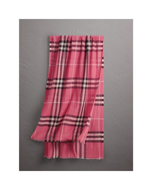 Burberry Lightweight Check Wool And Silk Scarf Rose Pink