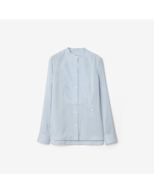 Burberry Blue Relaxed Fit Striped Silk Poplin Shirt