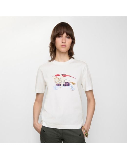 Burberry White Crystal Ekd Cotton T-Shirt