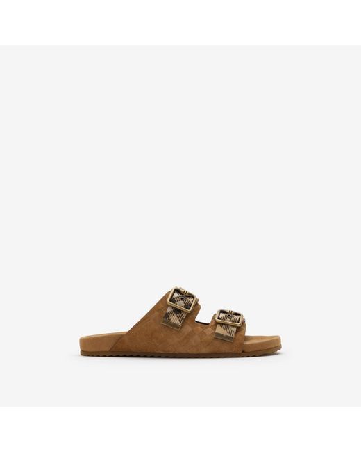 Burberry Brown Check Suede Urchin Sandals