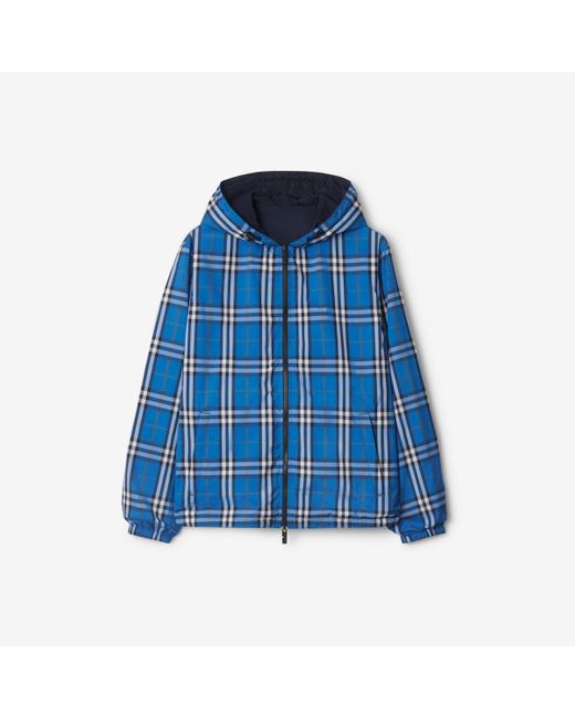 Burberry Blue Reversible Check Hooded Jacket for men