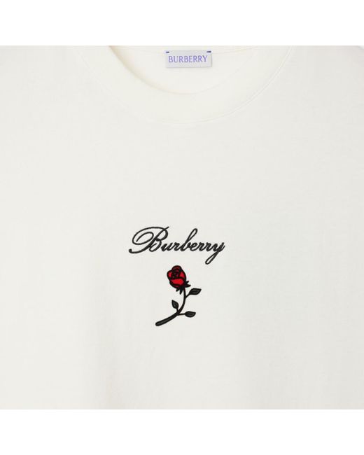 T-shirt en coton à motif rose et logo Burberry pour homme en coloris White