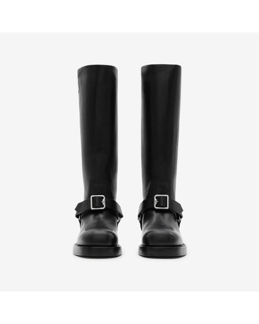 Burberry Black Leather Saddle Tall Boots