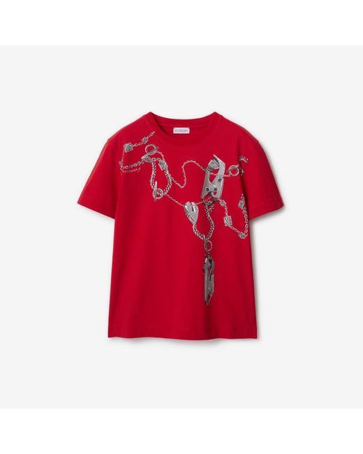 Burberry Red Boxy Knight Hardware Cotton T-shirt