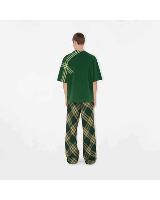 Burberry Green Check Sleeve Cotton T-shirt for men