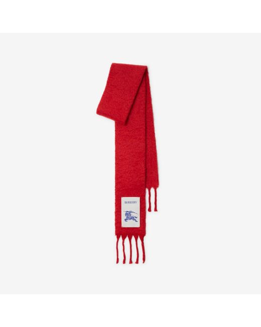 Burberry Red Narrow Wool Mohair Blend Scarf