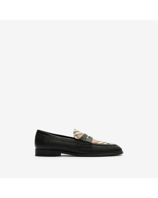 Burberry Black Check And Leather Opal Loafers