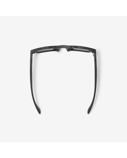 Burberry Black Embossed Check Square Sunglasses for men