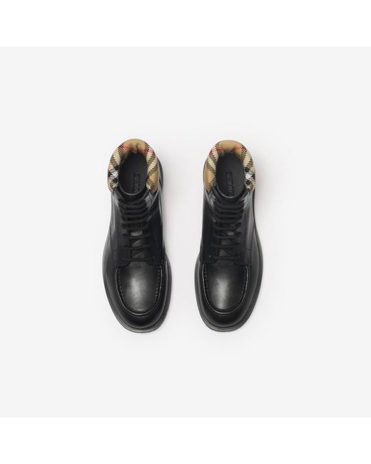 Burberry Black Leather Rogue Combat Boots for men