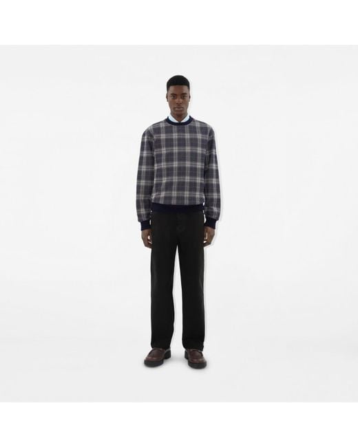 Burberry Blue Check Cotton Blend Sweater for men